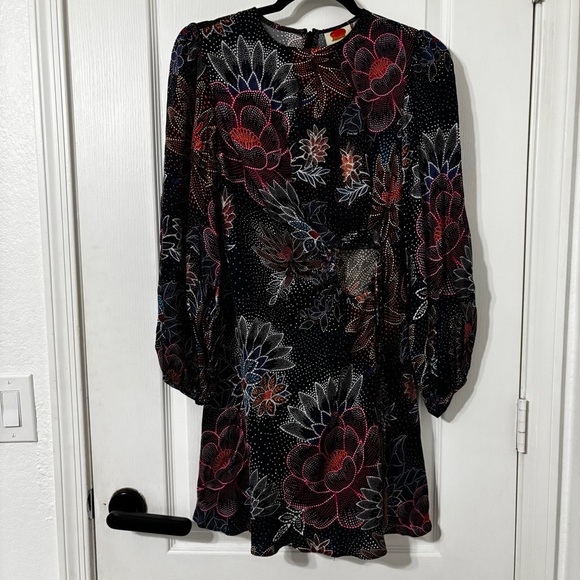 Farm Rio Sparkle Flowers Mini Dress Floral Print Circle Cut-Out Size XS - Picture 4 of 8